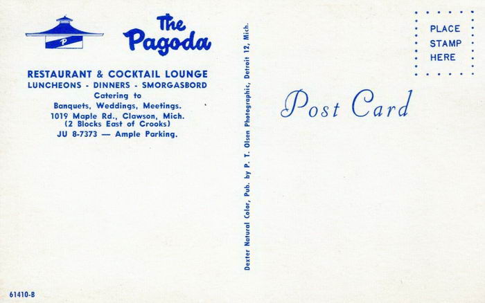 The Pagoda Restaurant & Cocktail Lounge (Procks) - Old Postcard